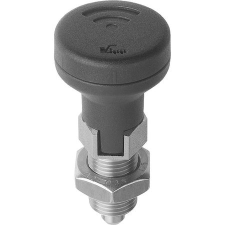 Kipp Indexing Plunger W Sensor, Size:3, M16X1, 5, D=8, Form:D W.Locking Slot W.Locknut, Stainless Not K1495.14308